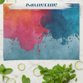 Levendige waterverf verfspat met aangepaste naam theedoek (Gevouwen)