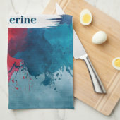 Levendige waterverf verfspat met aangepaste naam theedoek (Quarter Fold)