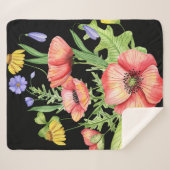 "Levendige Waterverf Wildbloemen op zwart doek Sherpa Deken (Voorkant (horizontaal))