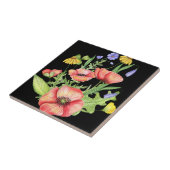 "Levendige Waterverf Wildbloemen op zwart doek Tegeltje (Zijkant)