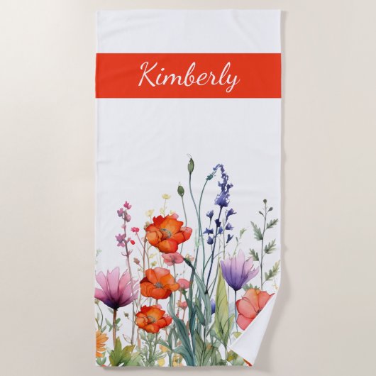 Levendige Waterverf Wilde Bloemen Gepersonaliseerd Strandlaken (Voorkant)