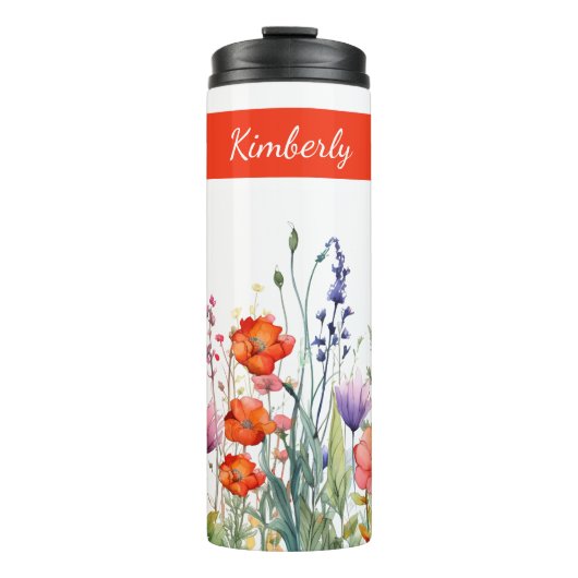 Levendige waterverf wilde bloemen gepersonaliseerd thermosbeker (Voorkant)