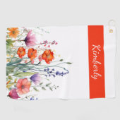 Levendige Waterverf Wilde Bloemen Persoonlijk Golfhanddoek (Horizontaal)