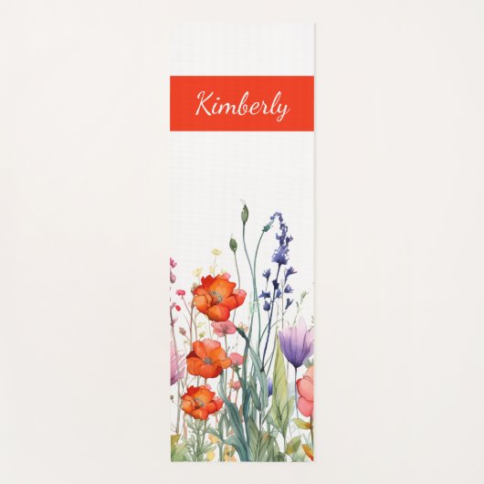 Levendige Waterverf Wilde Bloemen Persoonlijk Yogamat (Voorkant)