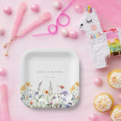 Levendige Waterverf Wildflower bruiloft Papieren Bordje (Feest)