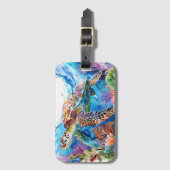 Levendige Waterverf Zee schildpad Bagagelabel (Voorkant (verticaal))