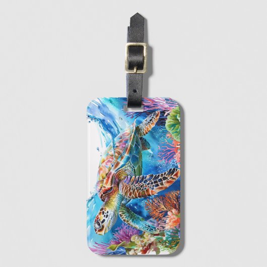 Levendige Waterverf Zee schildpad Bagagelabel (Voorkant (verticaal))
