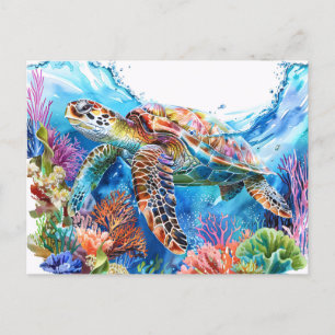 Levendige Waterverf Zee schildpad Briefkaart