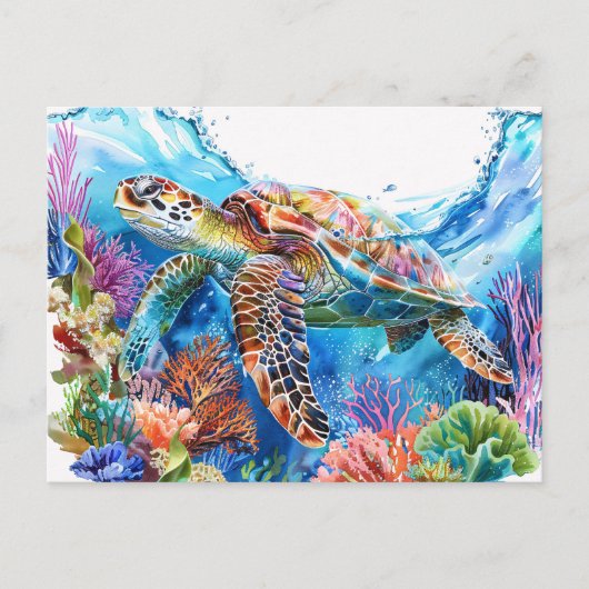 Levendige Waterverf Zee schildpad Briefkaart (Voorkant)