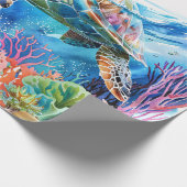 Levendige Waterverf Zee Schildpad Decoupage Cadeaupapier (Hoek)