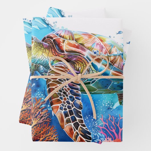 Levendige Waterverf Zee Schildpad Decoupage Inpakpapier Vel (In situ)