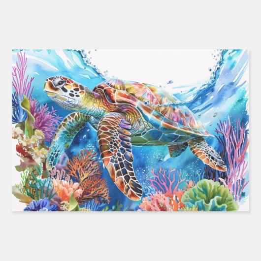 Levendige Waterverf Zee Schildpad Decoupage Inpakpapier Vel (Voorkant)