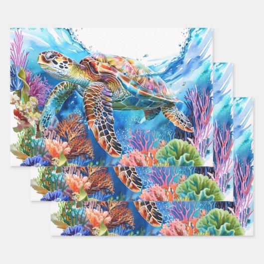 Levendige Waterverf Zee Schildpad Decoupage Inpakpapier Vel (Set)