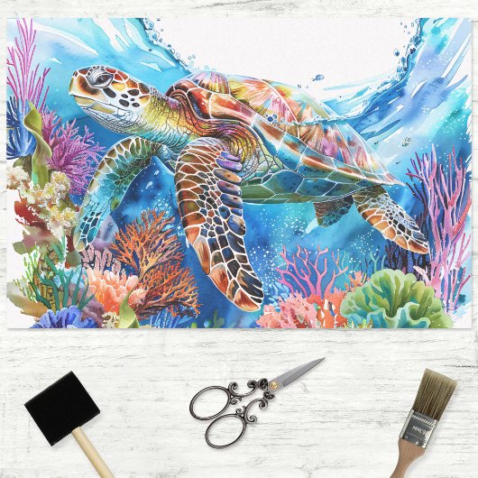 Levendige Waterverf Zee Schildpad Decoupage Tissuepapier