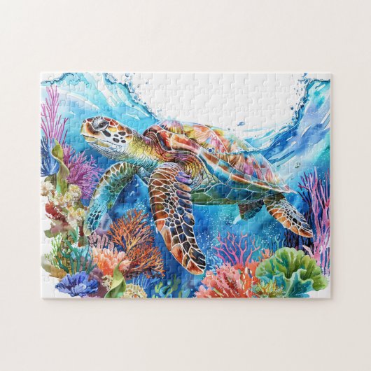 Levendige Waterverf Zee schildpad Legpuzzel (Horizontaal)