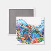 Levendige Waterverf Zee schildpad Magneet (Voorkant / Achterkant)