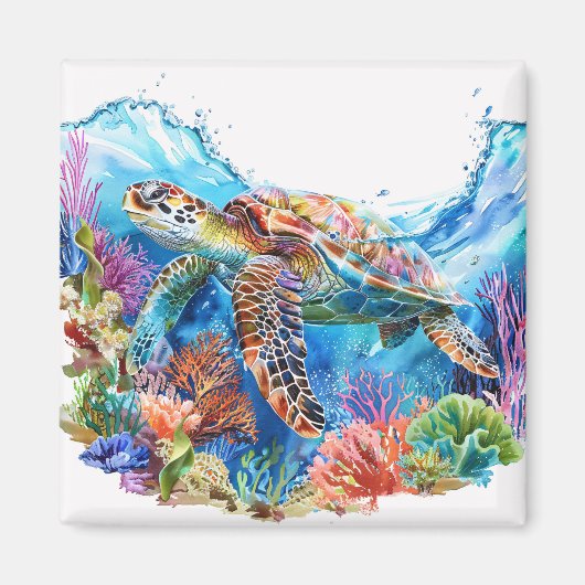 Levendige Waterverf Zee schildpad Magneet (Voorkant)