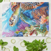 Levendige Waterverf Zee schildpad Theedoek (Gevouwen)