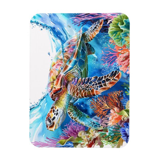 Levendige Waterverf Zee Turtle Flexible Magneet (Verticaal)