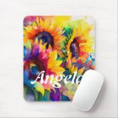 Levendige Waterverf Zonnebloem Muismat (Met muis)