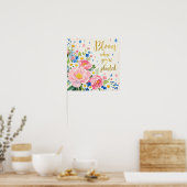 Levendige waterverfboeket van pioenrozen, madelief poster (Keuken)