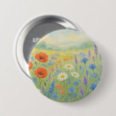 Levendige waterverfweide met wilde bloemen ronde button 7,6 cm (Voorkant /achterkant)