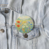 Levendige waterverfweide met wilde bloemen ronde button 7,6 cm (In situ)