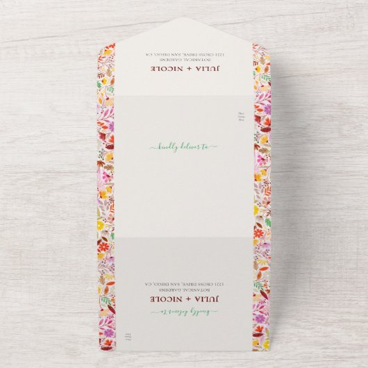 Levendige Waterverven Zomertulp Bloemen Bruiloft All In One Uitnodiging (Buitenkant)