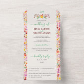 Levendige Waterverven Zomertulp Bloemen Bruiloft All In One Uitnodiging (Binnen)