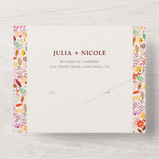 Levendige Waterverven Zomertulp Bloemen Bruiloft All In One Uitnodiging (Achterkant)