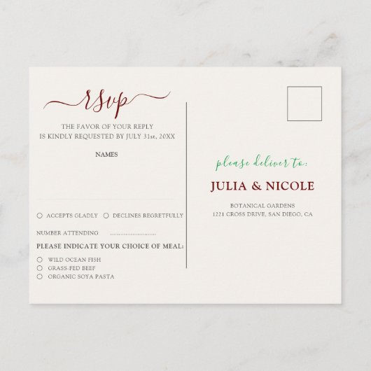 Levendige Waterverven Zomertulp Bloemen Bruiloft Briefkaart (Achterkant)