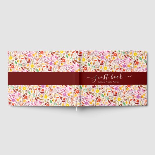 Levendige Waterverven Zomertulp Bloemen Bruiloft Gastenboek (Volledig)