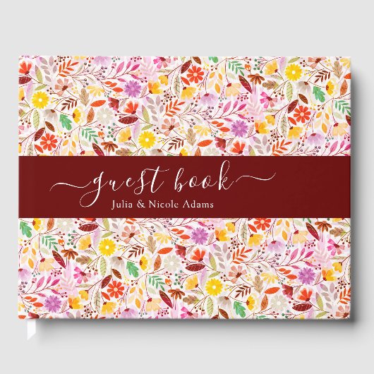 Levendige Waterverven Zomertulp Bloemen Bruiloft Gastenboek (Voorkant)