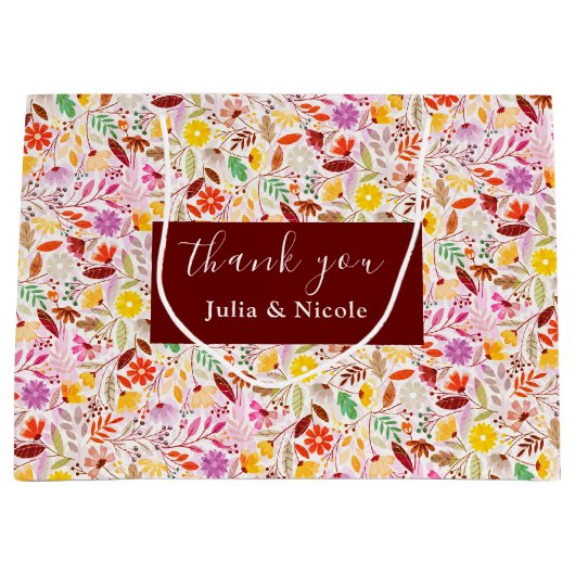 Levendige Waterverven Zomertulp Bloemen Bruiloft Groot Cadeauzakje (Voorkant)