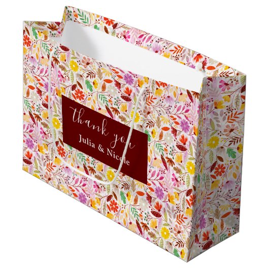 Levendige Waterverven Zomertulp Bloemen Bruiloft Groot Cadeauzakje (Voorkant Gekanteld)