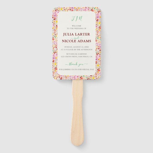 Levendige Waterverven Zomertulp Bloemen Bruiloft Handwaaier (Voorkant)