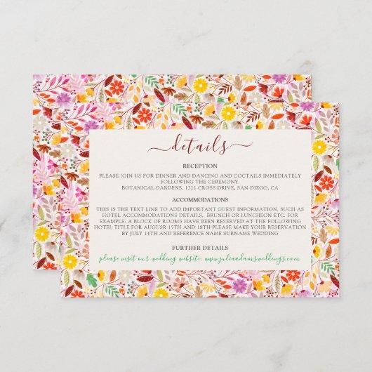 Levendige Waterverven Zomertulp Bloemen Bruiloft Informatiekaartje (Voorkant / Achterkant)