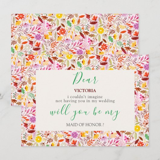 Levendige Waterverven Zomertulp Bloemen Bruiloft Menu (Voorkant / Achterkant)