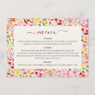 Levendige Waterverven Zomertulp Bloemen Bruiloft Menu