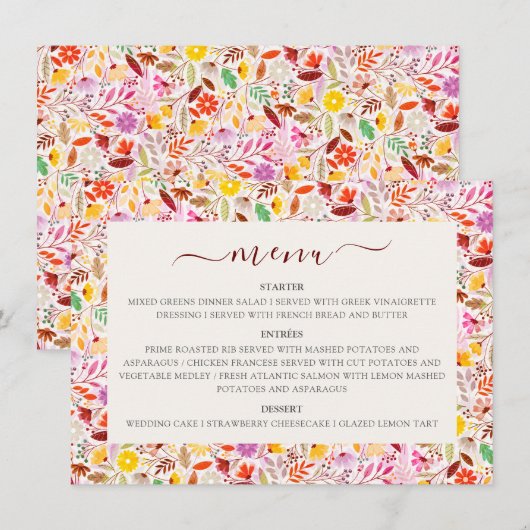 Levendige Waterverven Zomertulp Bloemen Bruiloft Menu (Voorkant / Achterkant)