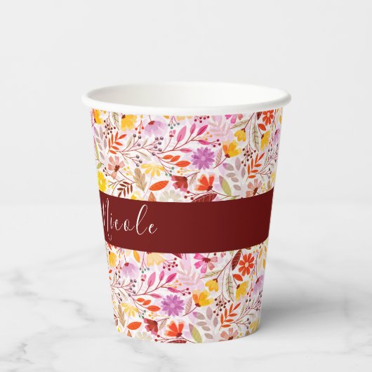 Levendige Waterverven Zomertulp Bloemen Bruiloft Papieren Bekers (Achterkant)