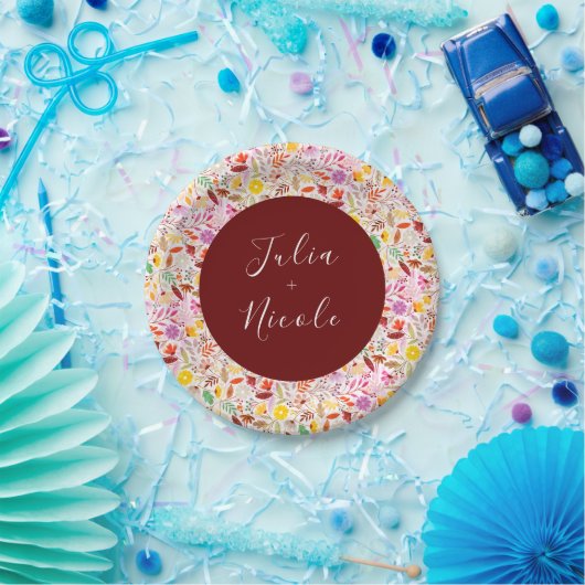 Levendige Waterverven Zomertulp Bloemen Bruiloft Papieren Bordje (Feest)