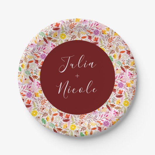 Levendige Waterverven Zomertulp Bloemen Bruiloft Papieren Bordje (Voorkant)