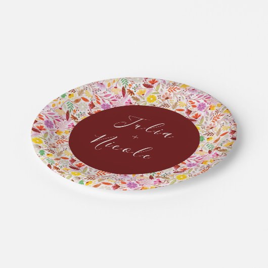 Levendige Waterverven Zomertulp Bloemen Bruiloft Papieren Bordje (Gekanteld)