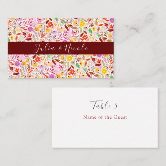 Levendige Waterverven Zomertulp Bloemen Bruiloft Plaatskaartje (Voorkant / Achterkant)