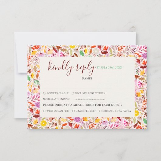 Levendige Waterverven Zomertulp Bloemen Bruiloft RSVP Kaartje (Voorkant)