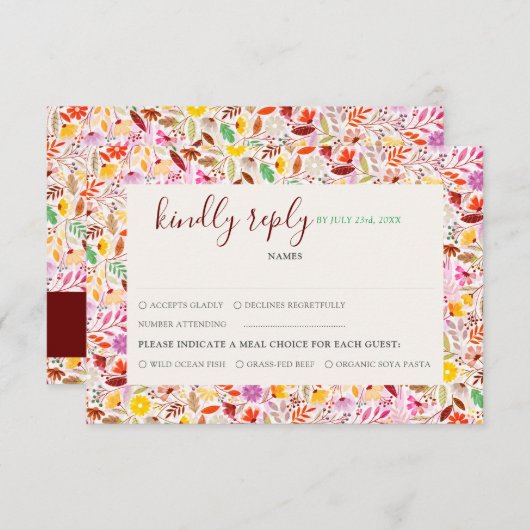 Levendige Waterverven Zomertulp Bloemen Bruiloft RSVP Kaartje (Voorkant / Achterkant)