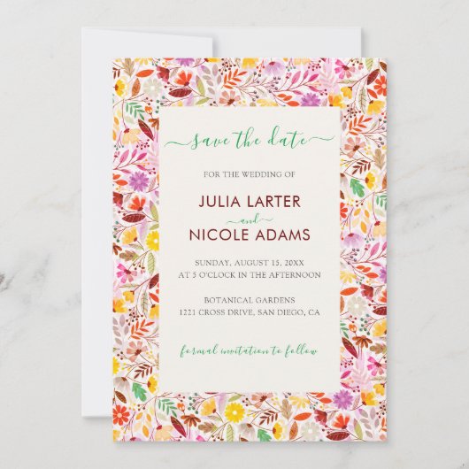 Levendige Waterverven Zomertulp Bloemen Bruiloft Save The Date (Voorkant)