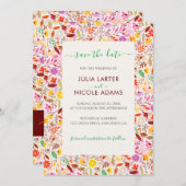 Levendige Waterverven Zomertulp Bloemen Bruiloft Save The Date (Voorkant / Achterkant)