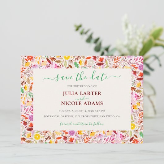 Levendige Waterverven Zomertulp Bloemen Bruiloft Save The Date (Staand voorkant)